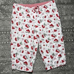Nick & Nora Cropped Pajama Bottoms XL Cherries Flowers Red Gingham READ